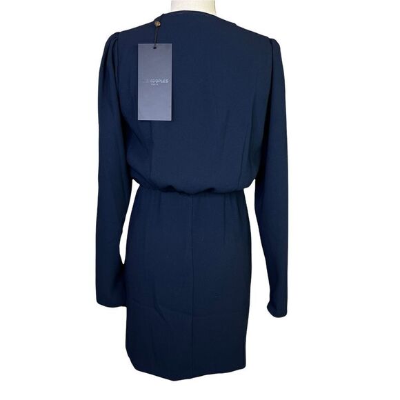 NEW The Kooples Daisy Bow Detail Crepe Navy Long Sleeve Mini Dress - Picture 5 of 12